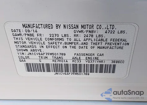 2015 Infiniti Q40 z USA, uszkodzony, nr VIN JN1CV6AP7FM501789